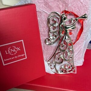 Lenox Sparkle and Scroll Angel Ornament with clear Gems